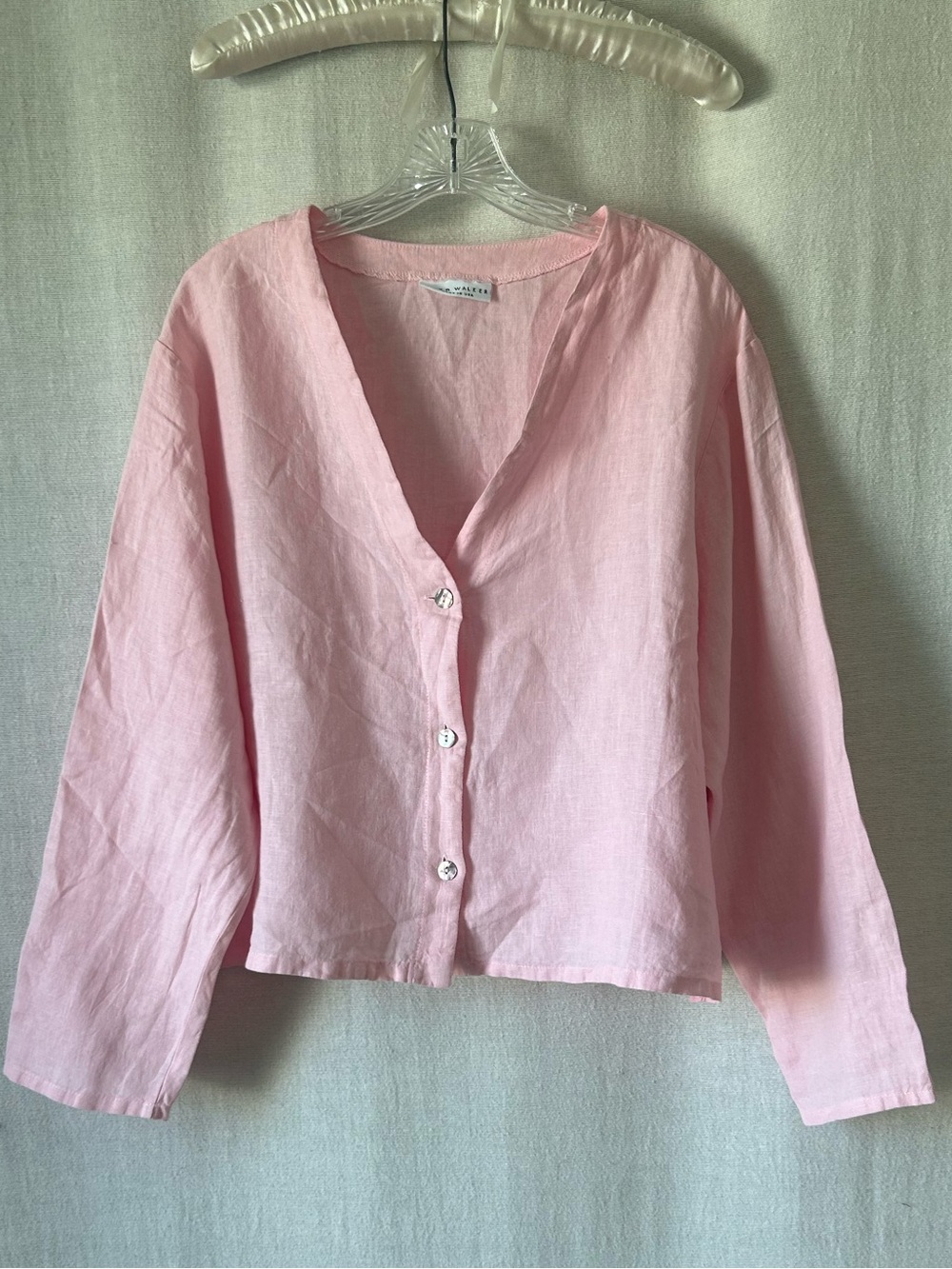 bryn Walker Light Pink Linen Button-Down Crop Top Laggenlook women’s plus Sz XXL